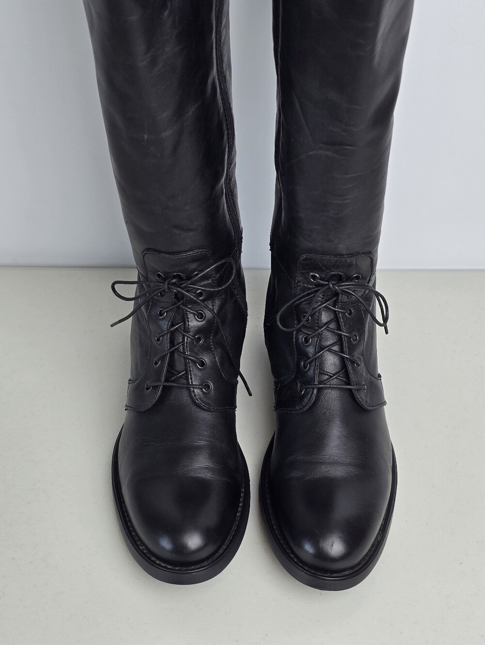La Canadienne Black Leather Knee High Lace-Up Sude Zip Riding Boots Size 7.5 - Picture 7 of 14